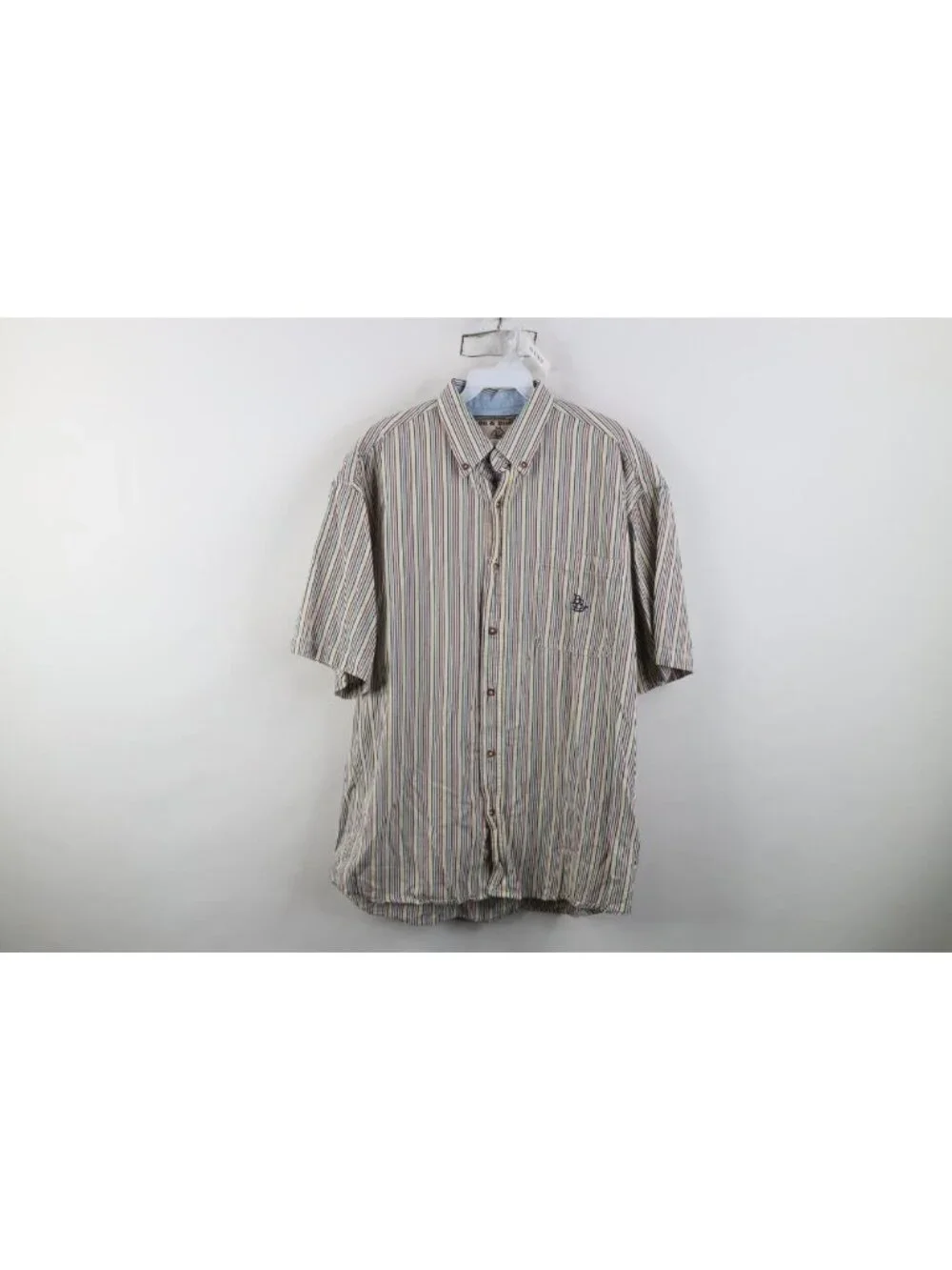 Vtg 90s Streetwear Mens Medium Rainbow Striped Short Sleeve Button Down Shirt